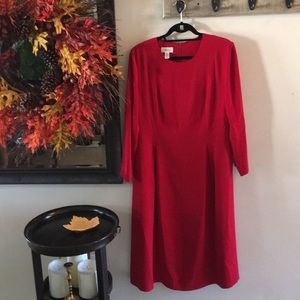 Talbots holiday RED long sleeve knee dress 16